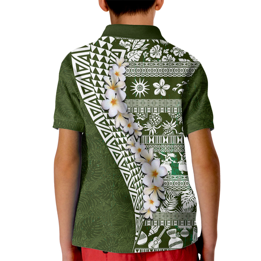 Hawaii Plumeria Tribal Vintage Kid Polo Shirt Special Green