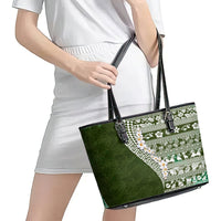 Hawaii Plumeria Tribal Vintage Leather Tote Bag Special Green LT03 - Polynesian Pride
