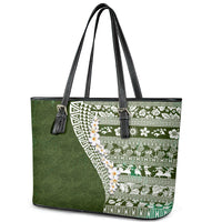 Hawaii Plumeria Tribal Vintage Leather Tote Bag Special Green LT03 - Polynesian Pride