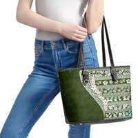 Hawaii Plumeria Tribal Vintage Leather Tote Bag Special Green LT03 - Polynesian Pride