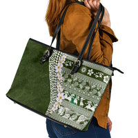 Hawaii Plumeria Tribal Vintage Leather Tote Bag Special Green LT03 - Polynesian Pride
