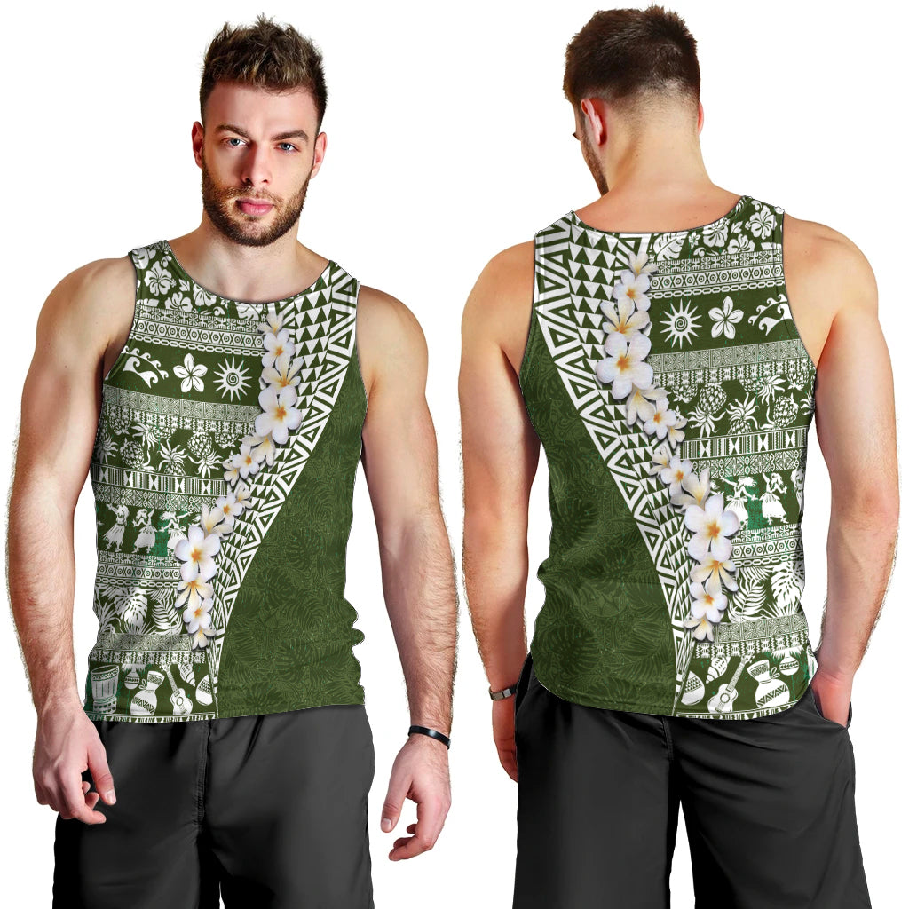 Hawaii Plumeria Tribal Vintage Men Tank Top Special Green LT03 - Polynesian Pride