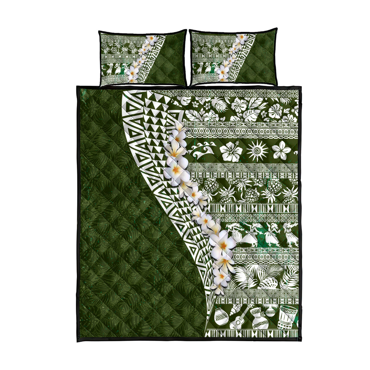 Hawaii Plumeria Tribal Vintage Quilt Bed Set Special Green LT03 - Polynesian Pride