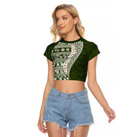 Hawaii Plumeria Tribal Vintage Raglan Cropped T Shirt Special Green