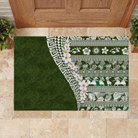 Hawaii Plumeria Tribal Vintage Rubber Doormat Special Green