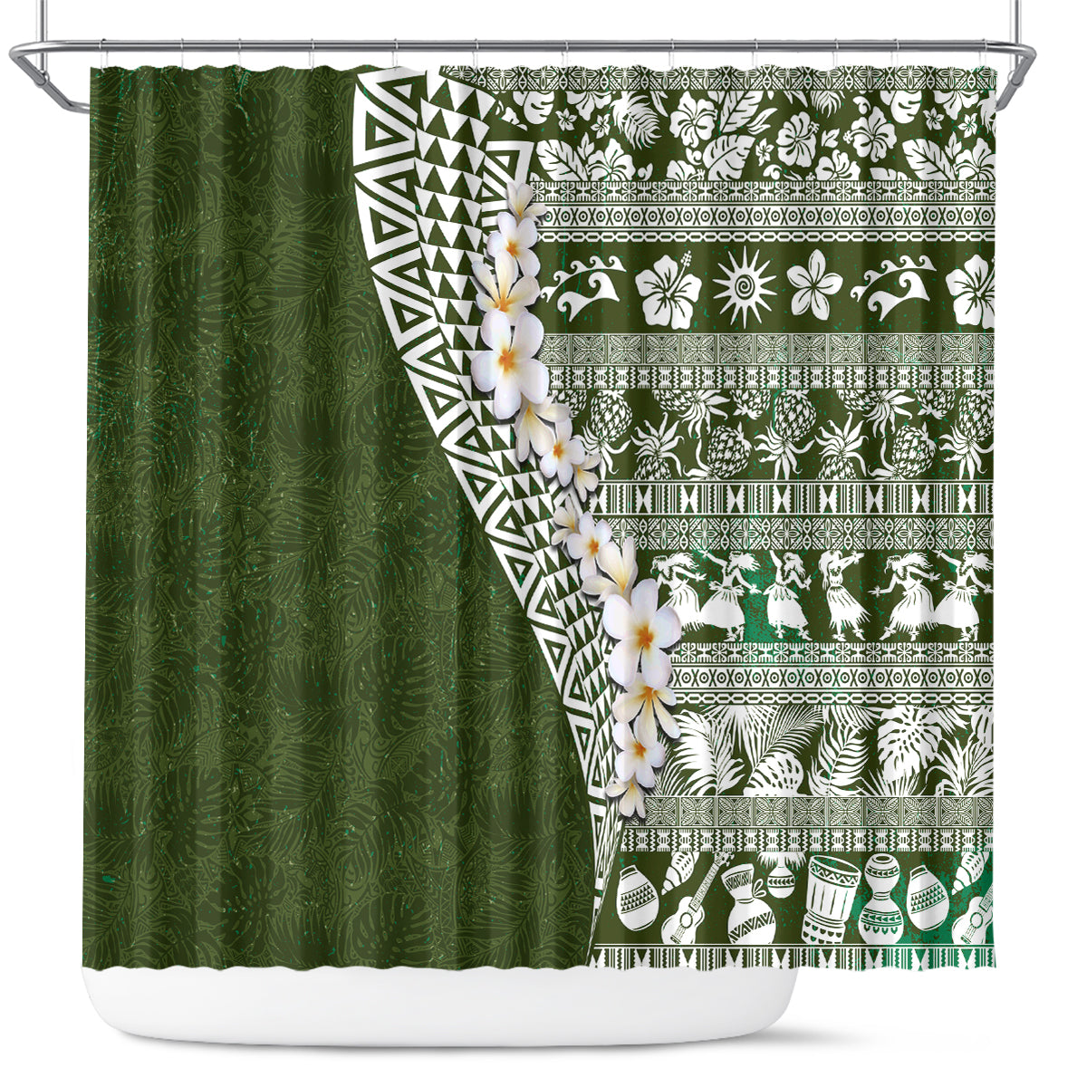 Hawaii Plumeria Tribal Vintage Shower Curtain Special Green