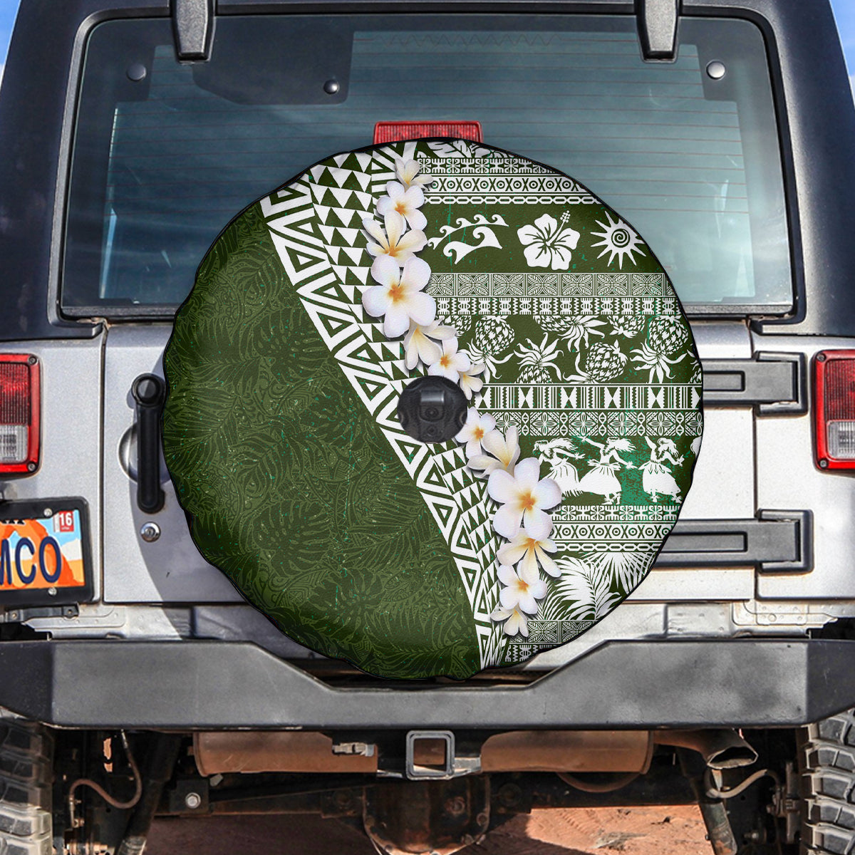 Hawaii Plumeria Tribal Vintage Spare Tire Cover Special Green LT03 Green - Polynesian Pride