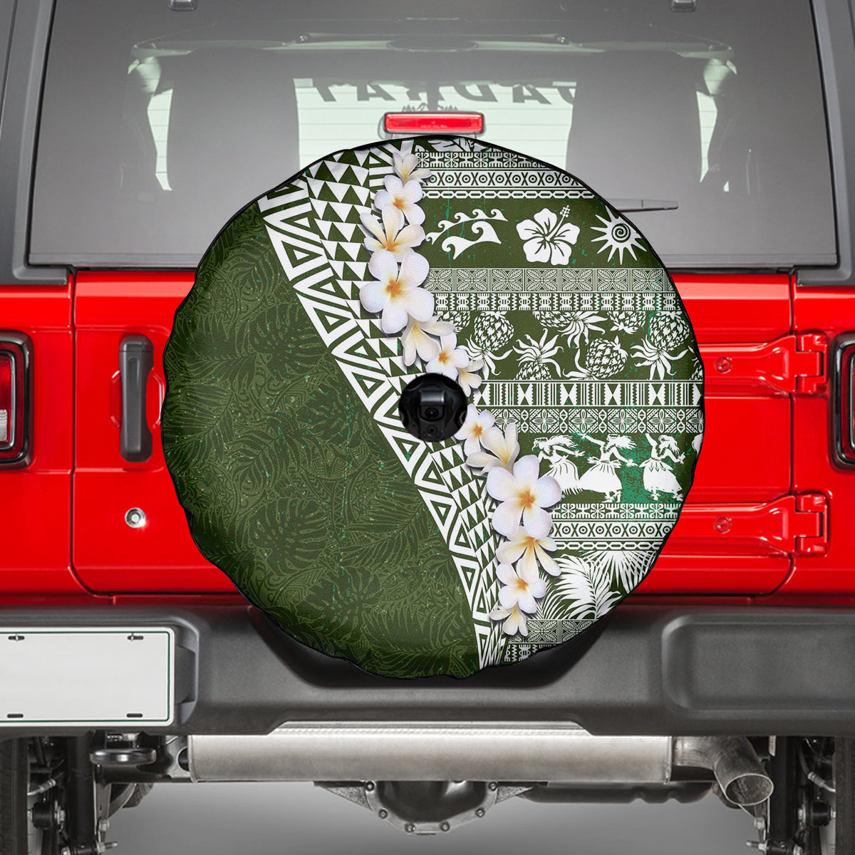 Hawaii Plumeria Tribal Vintage Spare Tire Cover Special Green LT03 - Polynesian Pride