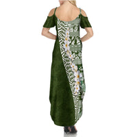 Hawaii Plumeria Tribal Vintage Summer Maxi Dress Special Green LT03 - Polynesian Pride