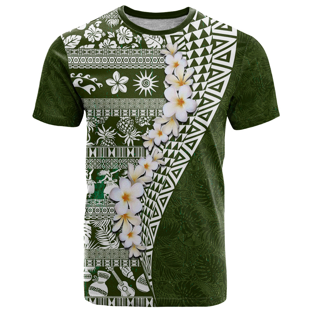 Hawaii Plumeria Tribal Vintage T Shirt Special Green