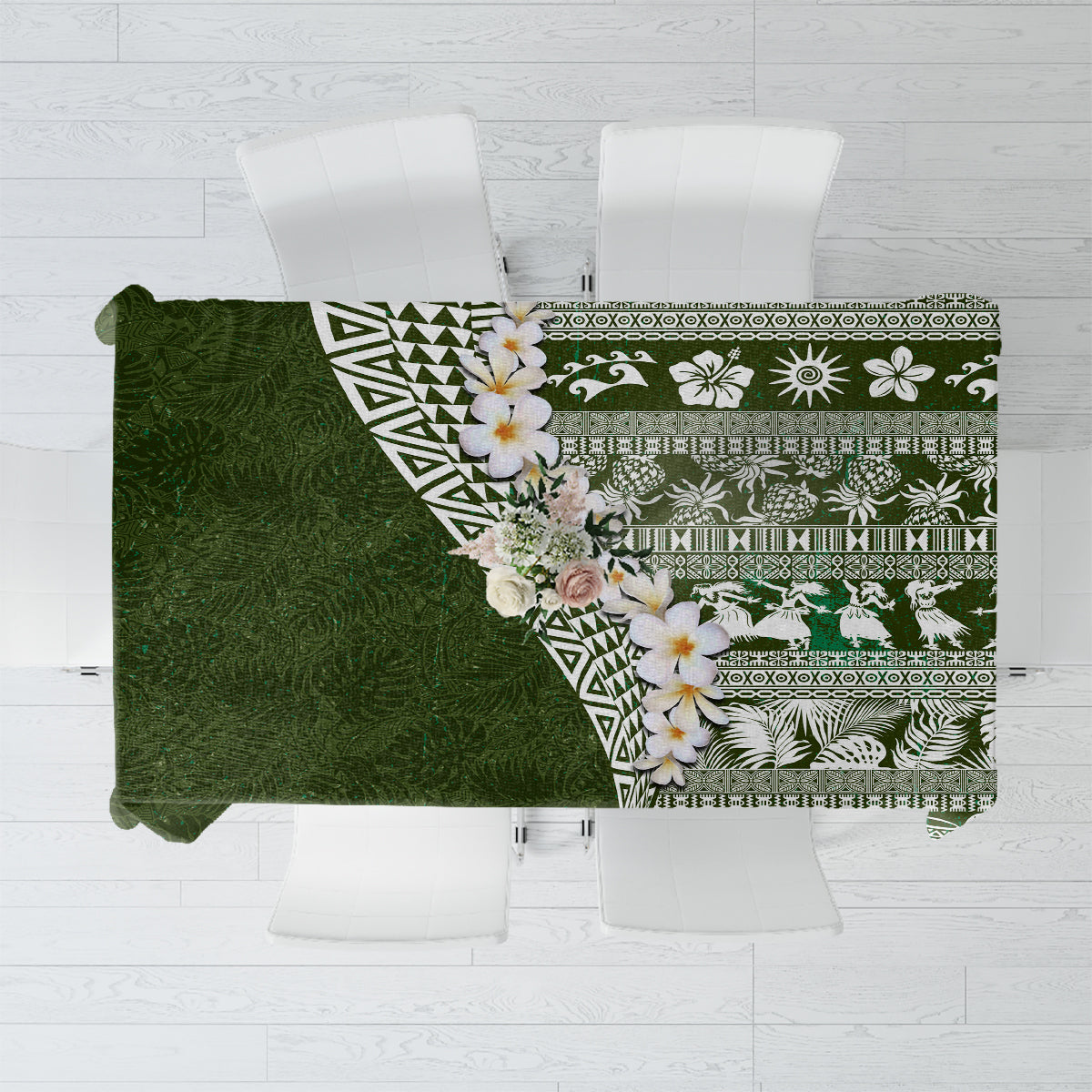 Hawaii Plumeria Tribal Vintage Tablecloth Special Green LT03 Green - Polynesian Pride