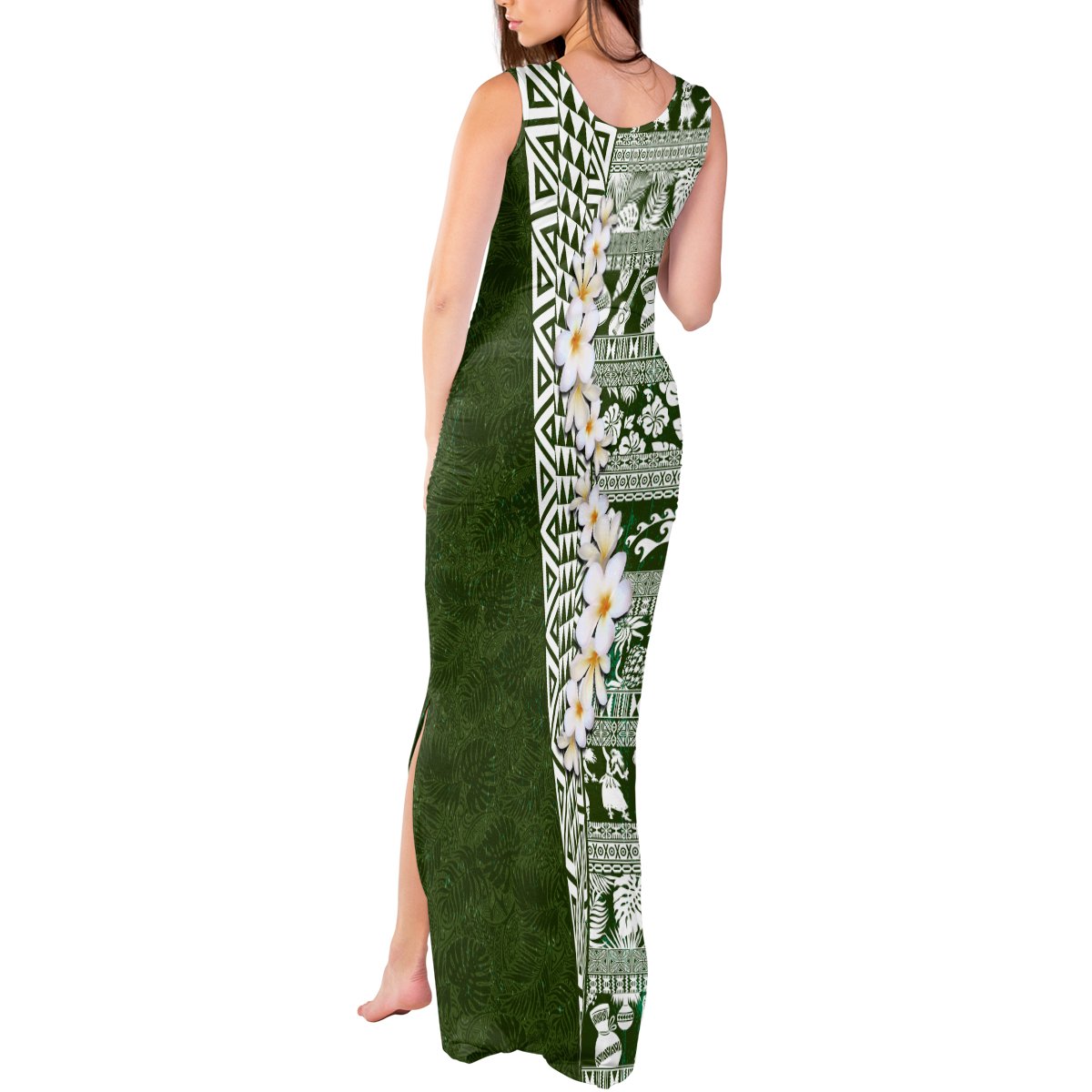 Hawaii Plumeria Tribal Vintage Tank Maxi Dress Special Green LT03 - Polynesian Pride