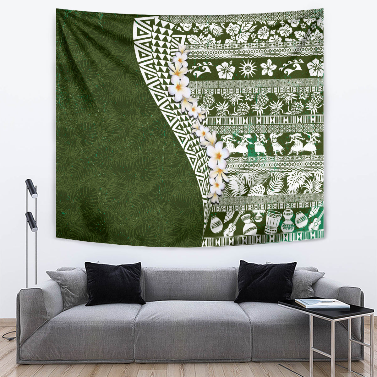 Hawaii Plumeria Tribal Vintage Tapestry Special Green