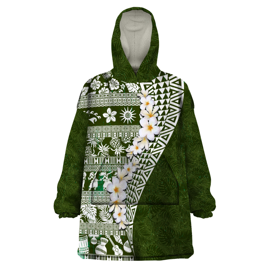 Hawaii Plumeria Tribal Vintage Wearable Blanket Hoodie Special Green