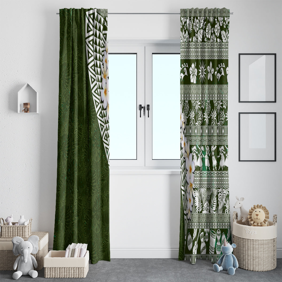 Hawaii Plumeria Tribal Vintage Window Curtain Special Green LT03 - Polynesian Pride
