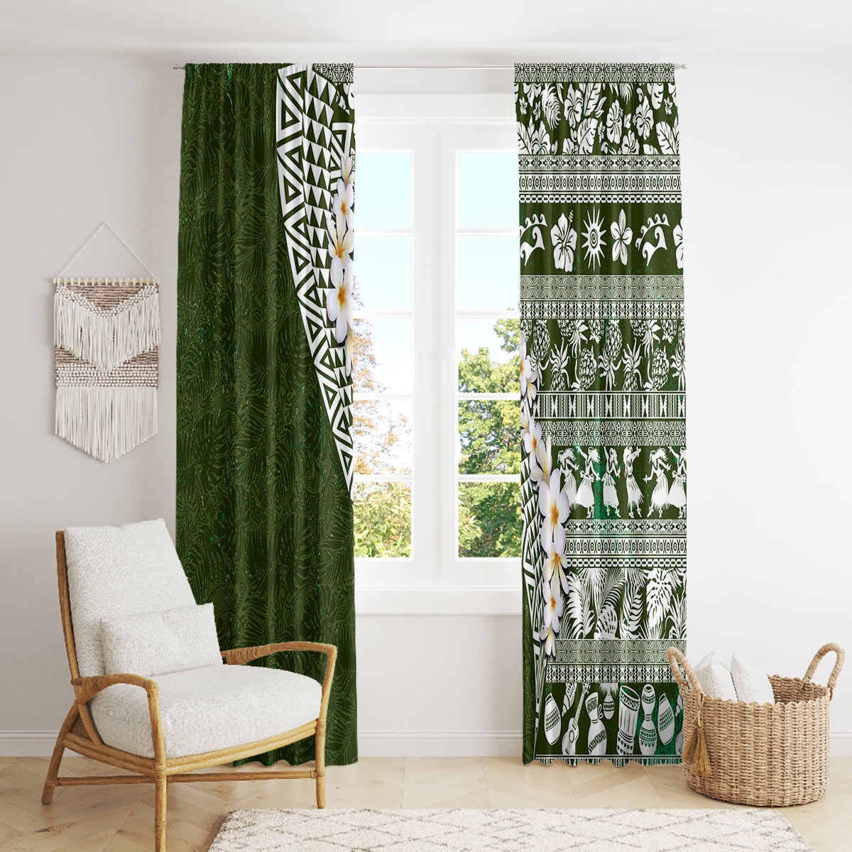Hawaii Plumeria Tribal Vintage Window Curtain Special Green LT03 - Polynesian Pride