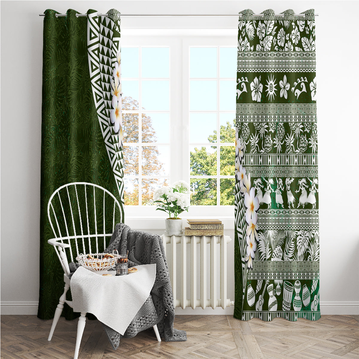 Hawaii Plumeria Tribal Vintage Window Curtain Special Green LT03 - Polynesian Pride