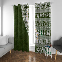 Hawaii Plumeria Tribal Vintage Window Curtain Special Green LT03 With Grommets Green - Polynesian Pride