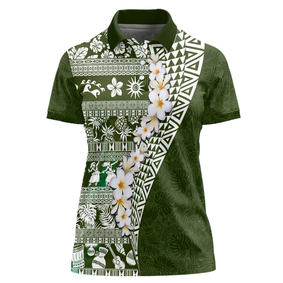 Hawaii Plumeria Tribal Vintage Women Polo Shirt Special Green