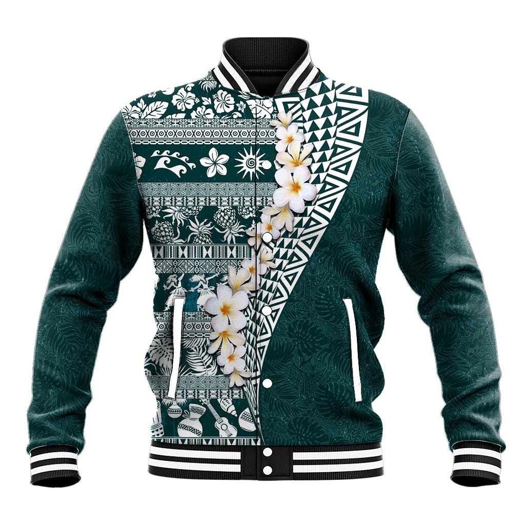 Hawaii Plumeria Tribal Vintage Baseball Jacket Special Turquoise LT03 Unisex Turquoise - Polynesian Pride