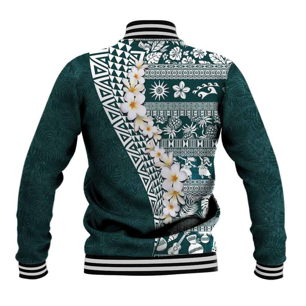 Hawaii Plumeria Tribal Vintage Baseball Jacket Special Turquoise LT03 - Polynesian Pride