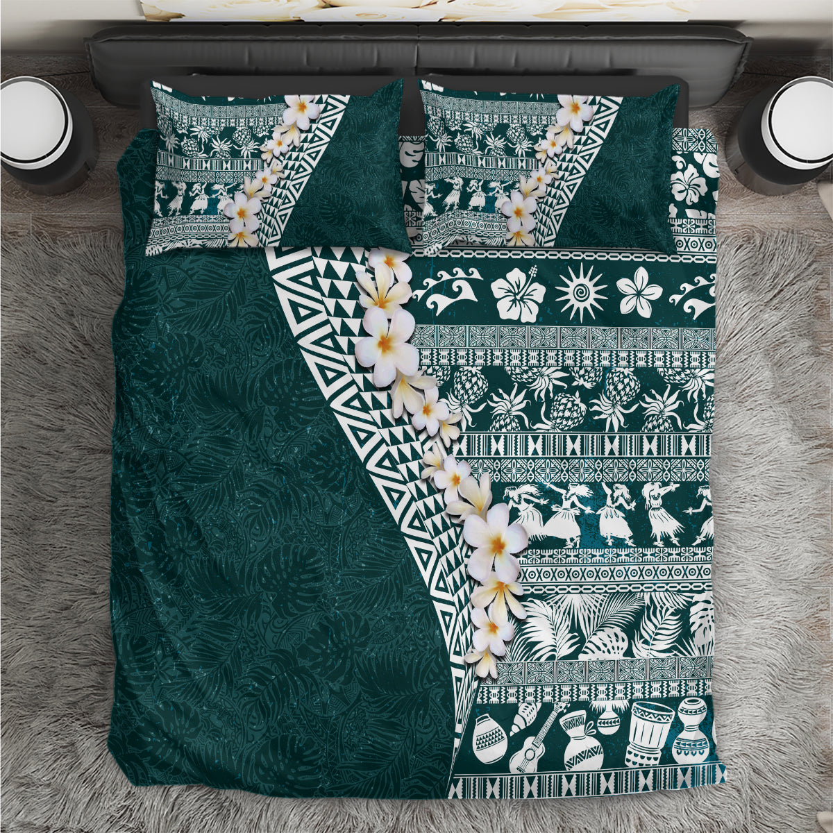 Hawaii Plumeria Tribal Vintage Bedding Set Special Turquoise LT03 Turquoise - Polynesian Pride