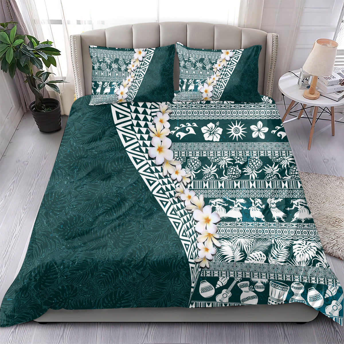 Hawaii Plumeria Tribal Vintage Bedding Set Special Turquoise LT03 - Polynesian Pride