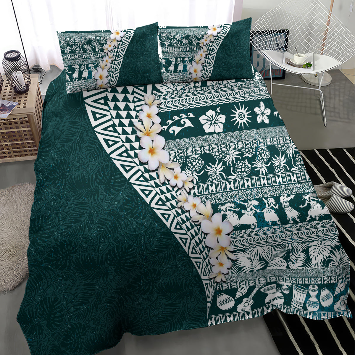 Hawaii Plumeria Tribal Vintage Bedding Set Special Turquoise LT03 - Polynesian Pride