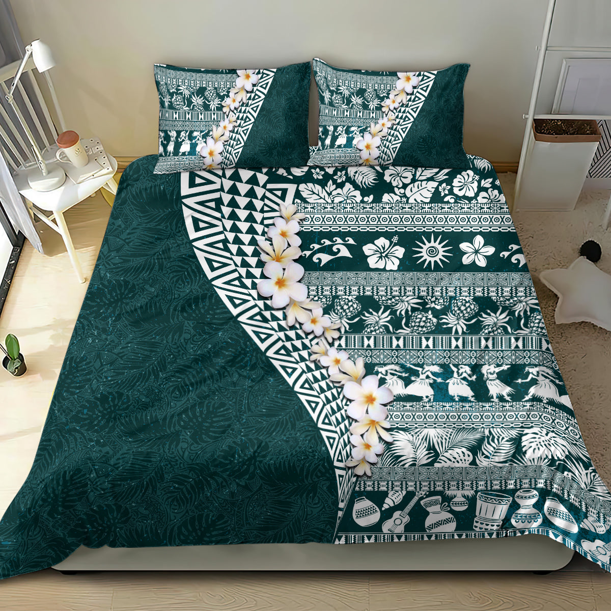 Hawaii Plumeria Tribal Vintage Bedding Set Special Turquoise LT03 - Polynesian Pride