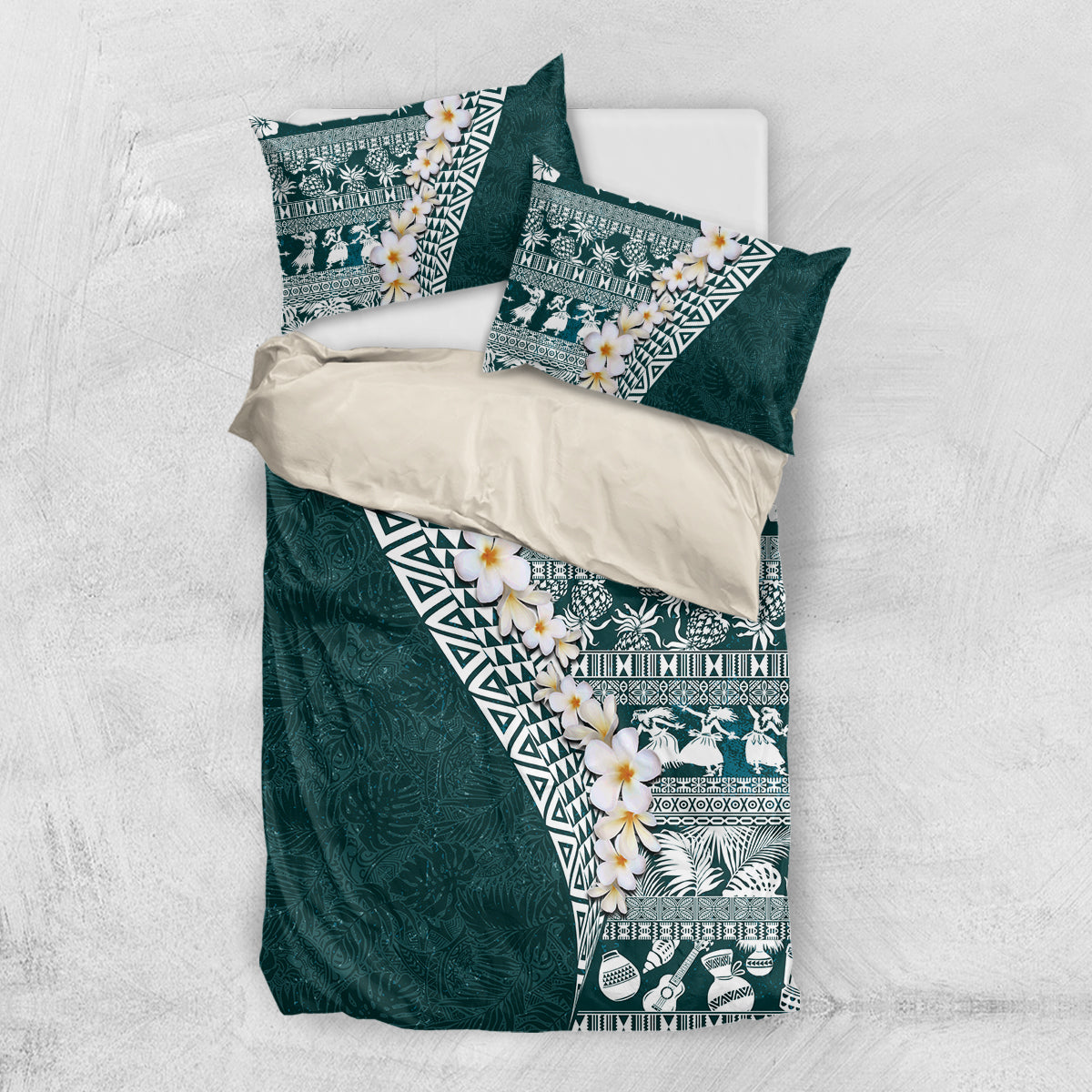 Hawaii Plumeria Tribal Vintage Bedding Set Special Turquoise LT03 US Twin 172cm x 218cm Turquoise - Polynesian Pride