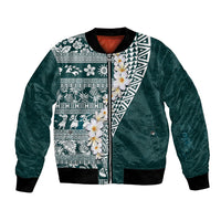 Hawaii Plumeria Tribal Vintage Bomber Jacket Special Turquoise LT03 Unisex Turquoise - Polynesian Pride