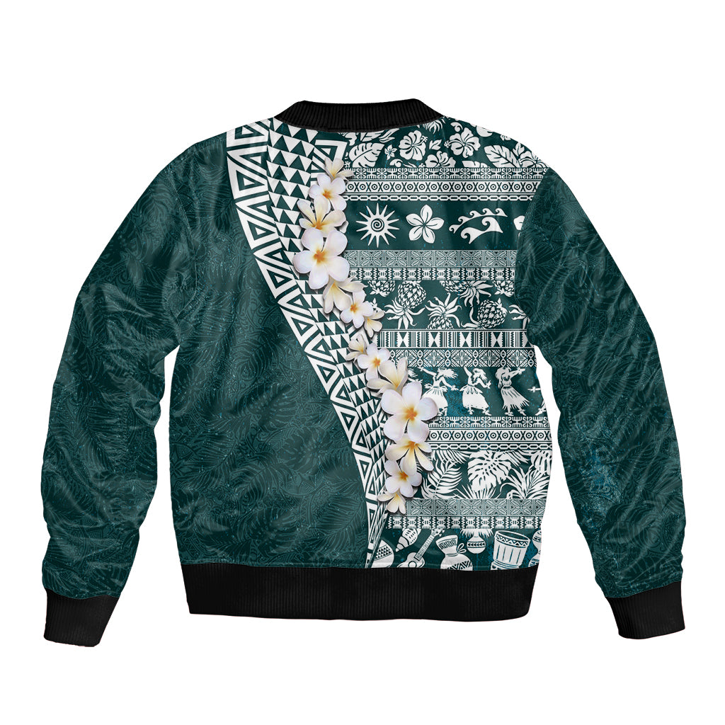 Hawaii Plumeria Tribal Vintage Bomber Jacket Special Turquoise LT03 - Polynesian Pride