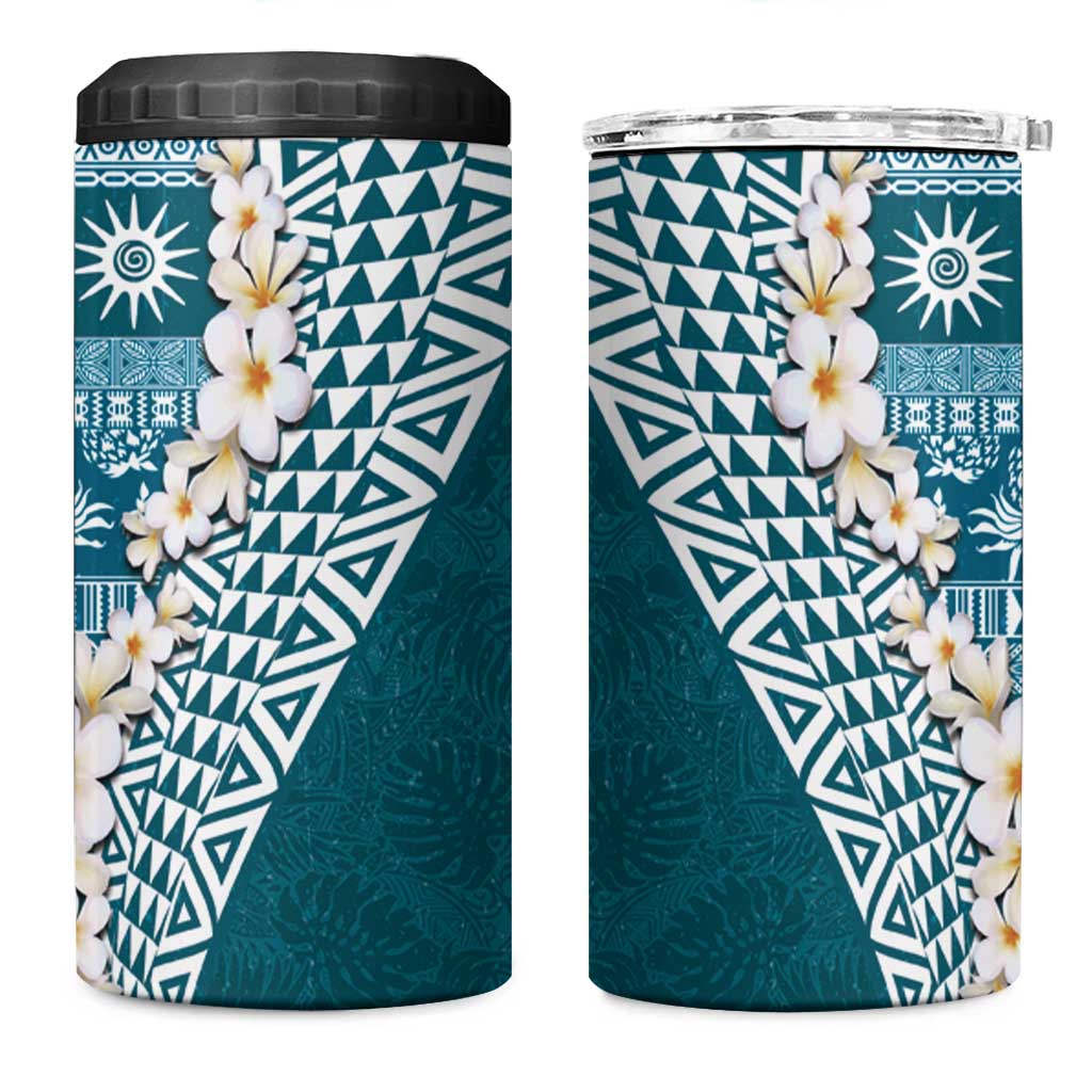 Hawaii Plumeria Tribal Vintage 4 in 1 Can Cooler Tumbler Special Turquoise