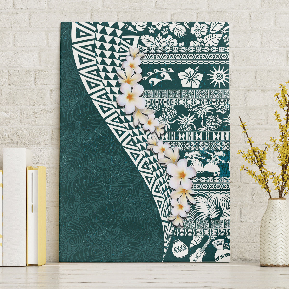 Hawaii Plumeria Tribal Vintage Canvas Wall Art Special Turquoise LT03 Without Frame Turquoise - Polynesian Pride