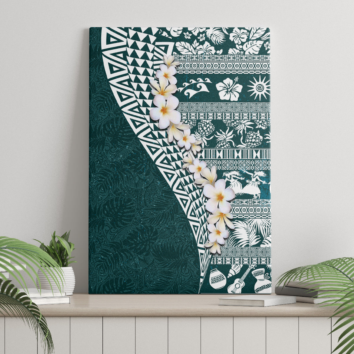 Hawaii Plumeria Tribal Vintage Canvas Wall Art Special Turquoise LT03 - Polynesian Pride