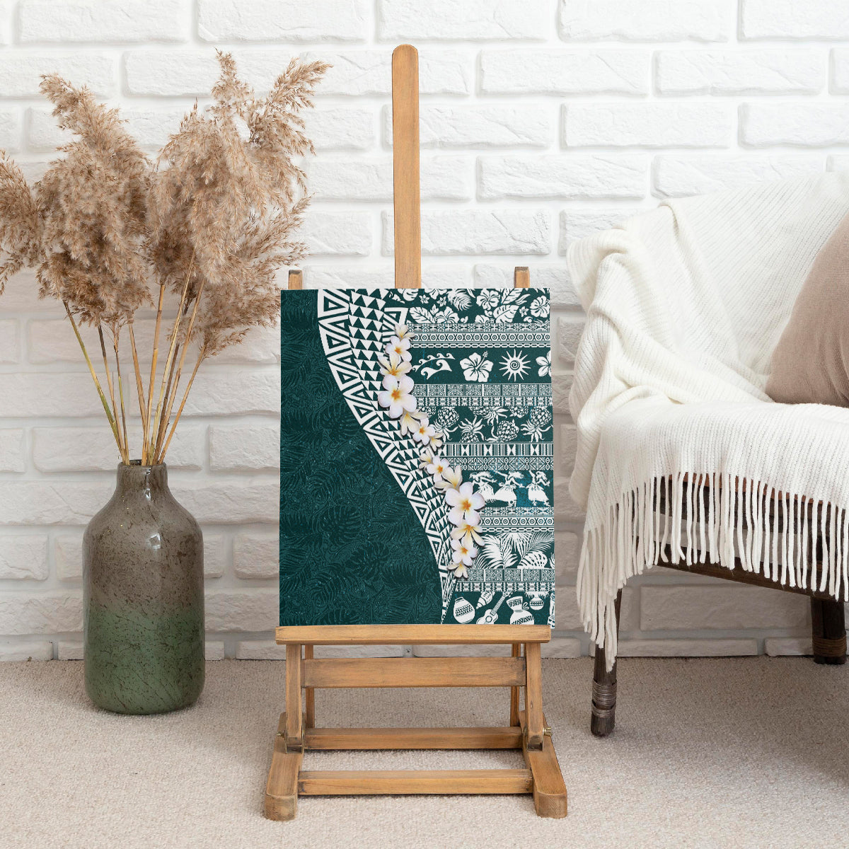 Hawaii Plumeria Tribal Vintage Canvas Wall Art Special Turquoise LT03 - Polynesian Pride