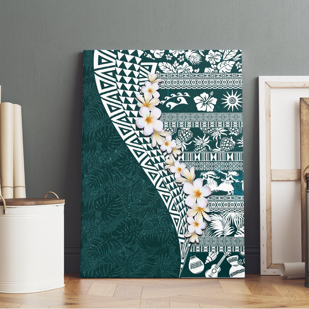 Hawaii Plumeria Tribal Vintage Canvas Wall Art Special Turquoise LT03 - Polynesian Pride