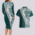 Hawaii Plumeria Tribal Vintage Couples Matching Long Sleeve Bodycon Dress and Hawaiian Shirt Special Turquoise