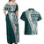 Hawaii Plumeria Tribal Vintage Couples Matching Off Shoulder Maxi Dress and Hawaiian Shirt Special Turquoise