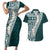 Hawaii Plumeria Tribal Vintage Couples Matching Short Sleeve Bodycon Dress and Hawaiian Shirt Special Turquoise