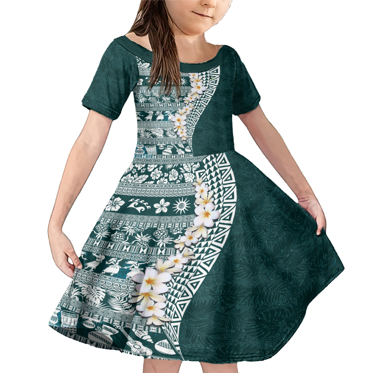 Hawaii Plumeria Tribal Vintage Family Matching Mermaid Dress and Hawaiian Shirt Special Turquoise
