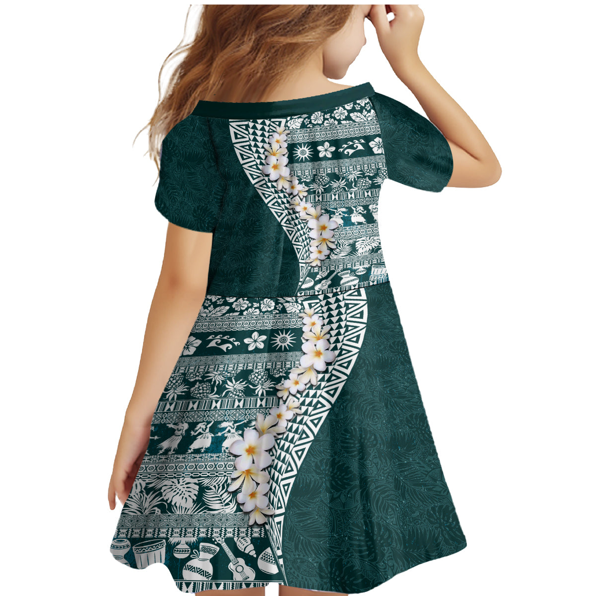 Hawaii Plumeria Tribal Vintage Family Matching Mermaid Dress and Hawaiian Shirt Special Turquoise