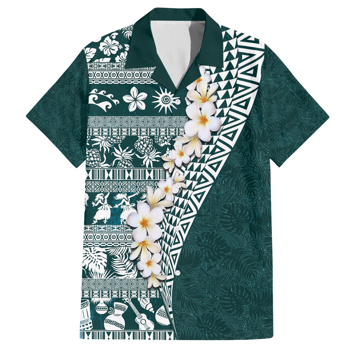 Hawaii Plumeria Tribal Vintage Family Matching Puletasi and Hawaiian Shirt Special Turquoise