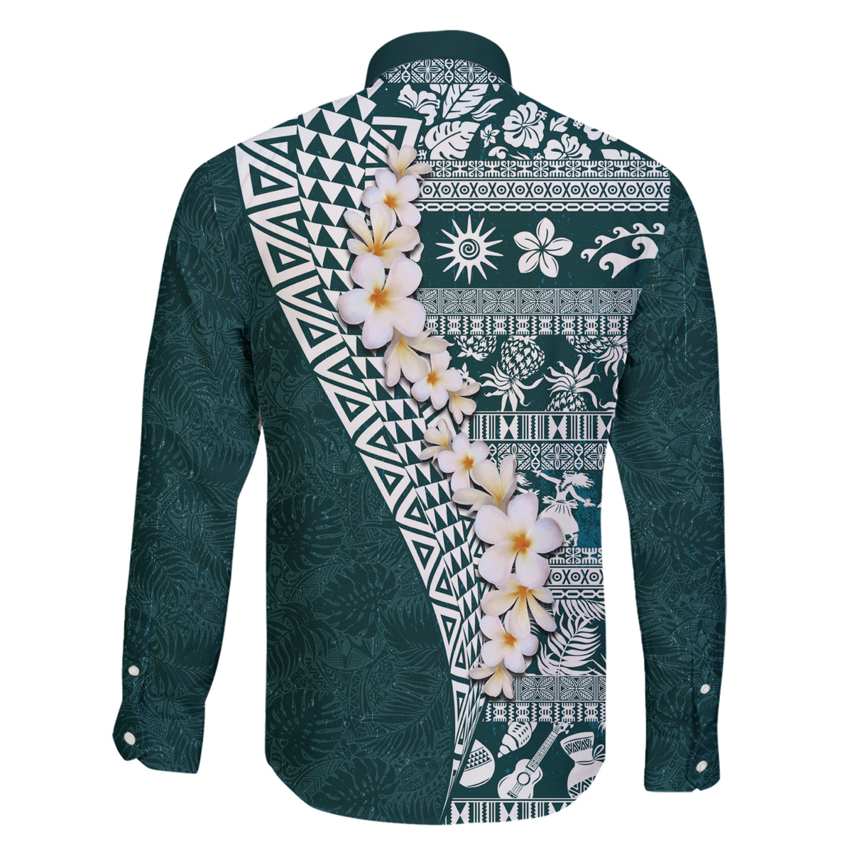 Hawaii Plumeria Tribal Vintage Family Matching Short Sleeve Bodycon Dress and Hawaiian Shirt Special Turquoise