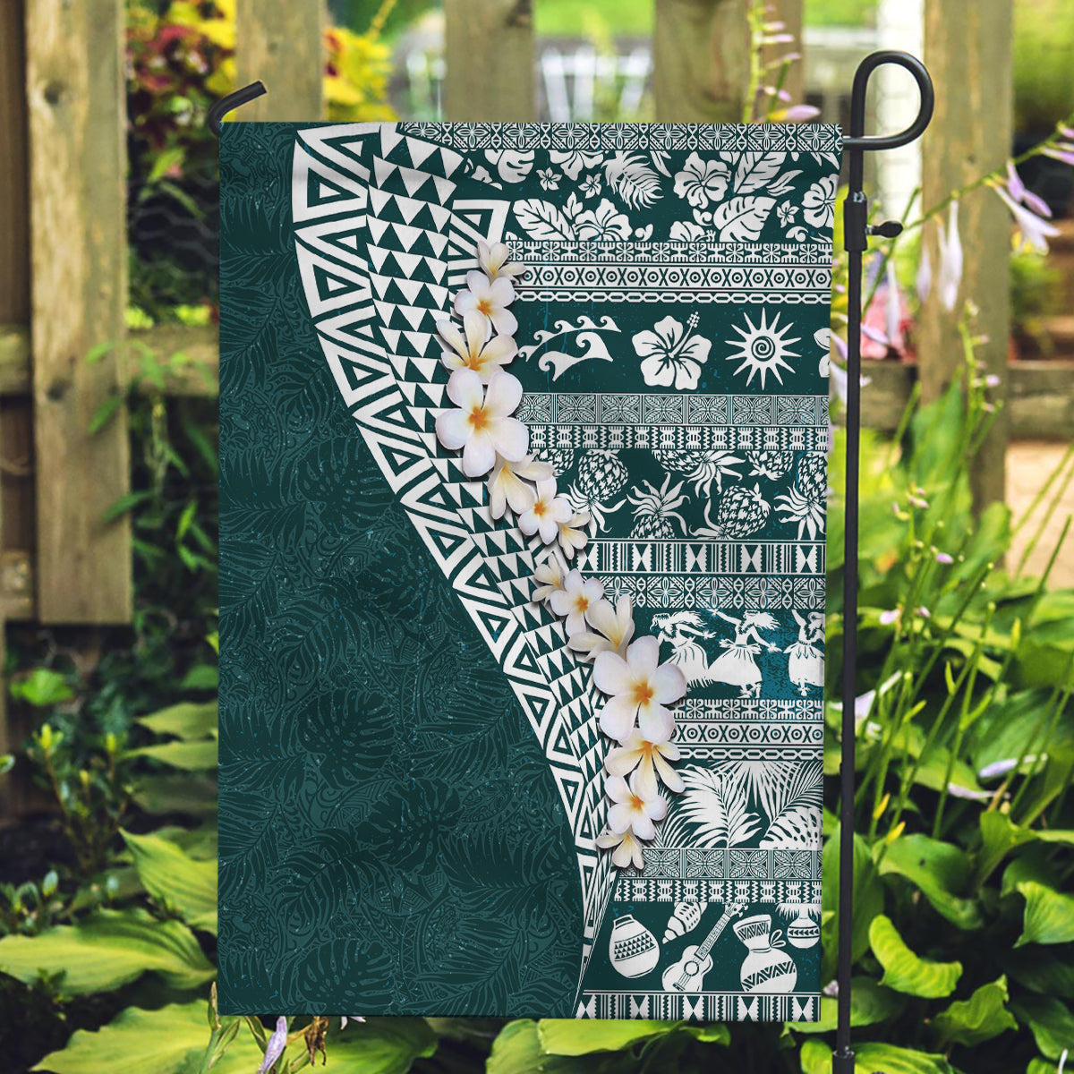 Hawaii Plumeria Tribal Vintage Garden Flag Special Turquoise LT03 Garden Flag Turquoise - Polynesian Pride