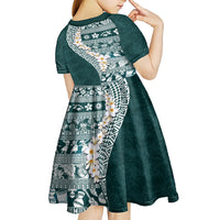 Hawaii Plumeria Tribal Vintage Kid Short Sleeve Dress Special Turquoise LT03 - Polynesian Pride