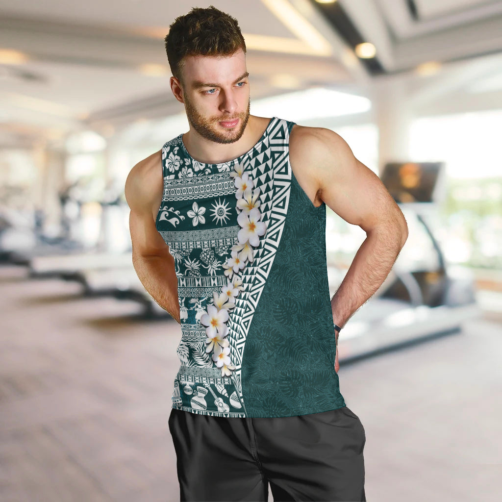 Hawaii Plumeria Tribal Vintage Men Tank Top Special Turquoise LT03 Turquoise - Polynesian Pride