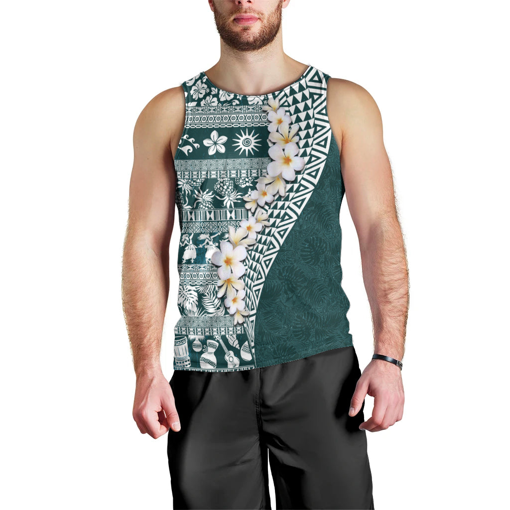 Hawaii Plumeria Tribal Vintage Men Tank Top Special Turquoise LT03 - Polynesian Pride