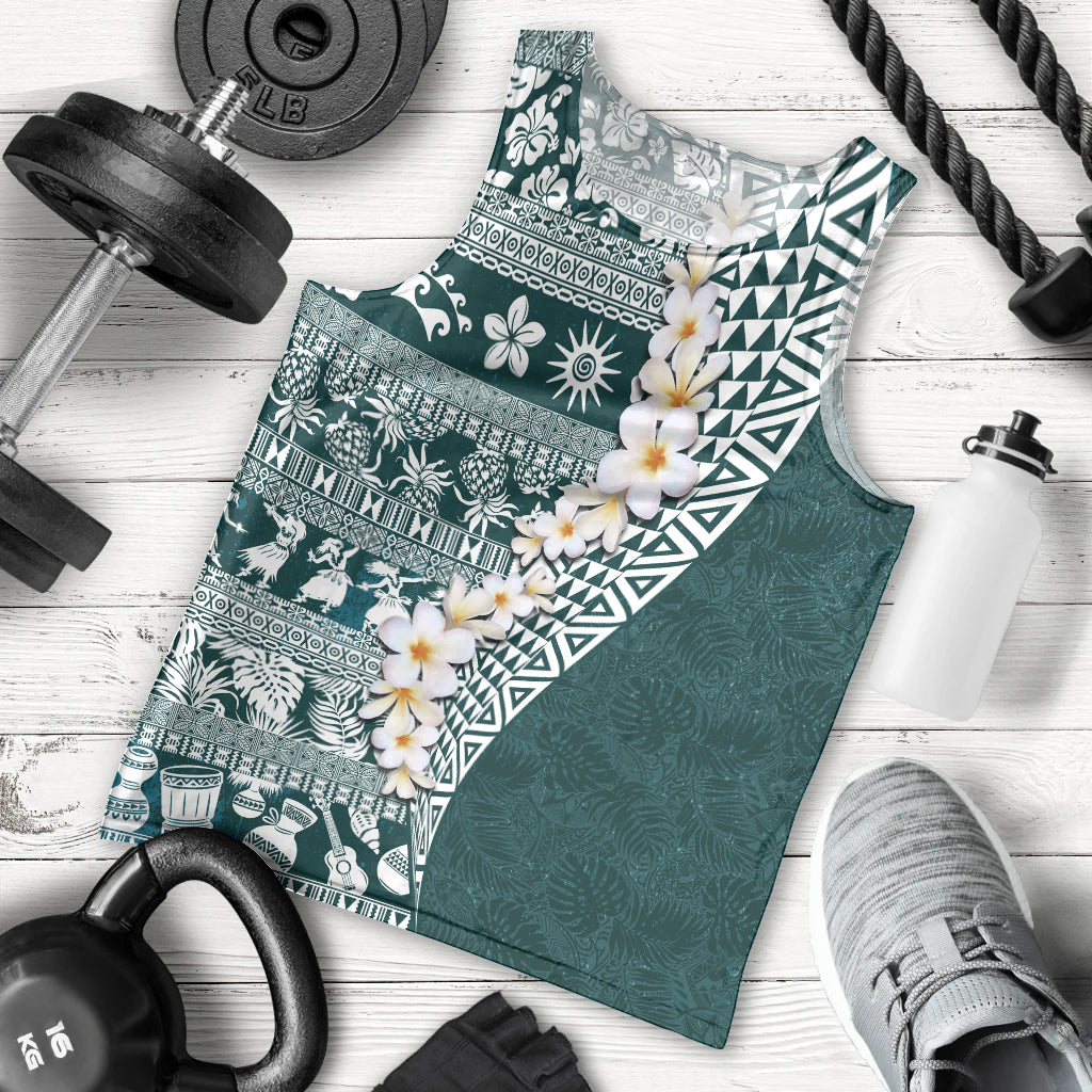 Hawaii Plumeria Tribal Vintage Men Tank Top Special Turquoise LT03 - Polynesian Pride