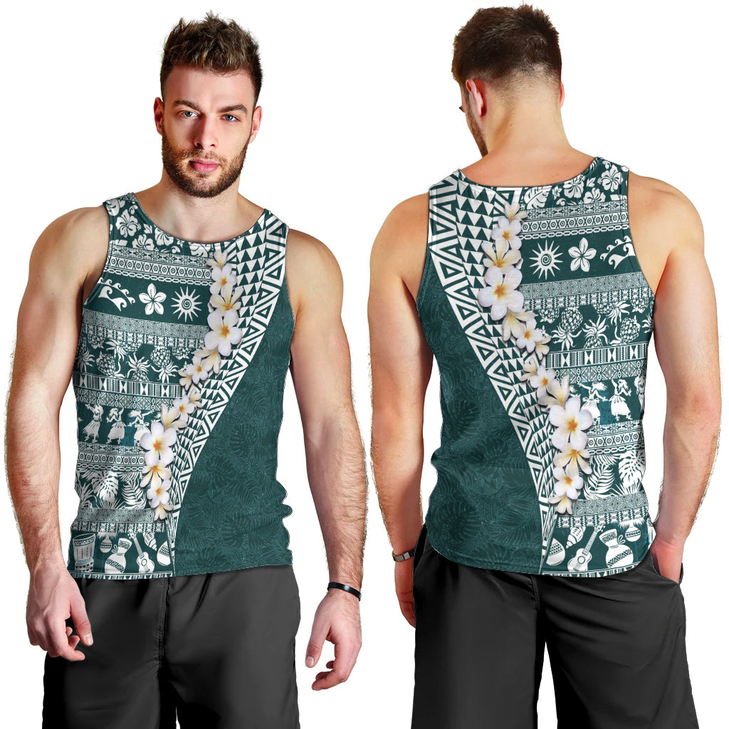 Hawaii Plumeria Tribal Vintage Men Tank Top Special Turquoise LT03 - Polynesian Pride